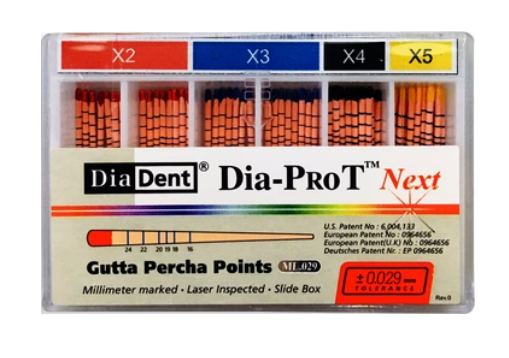 DiaDent гутаперчови щифтове Dia-ProT Next, X2-червени   60 бр.