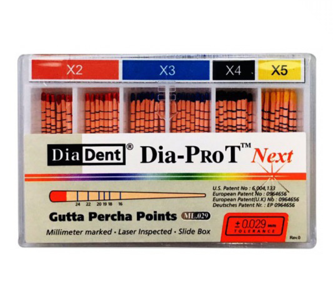 DiaDent гутаперчови щифтове Dia-ProT Next, X2-X5 асорти   60 бр.