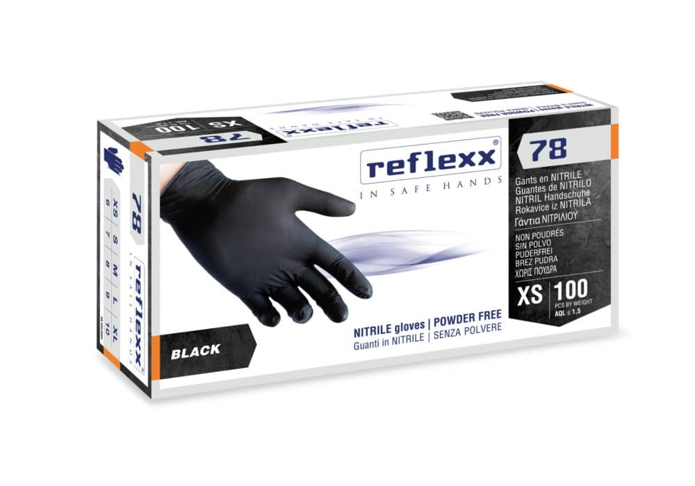 Reflexx ръкавици за преглед нитрил XS, цвят: черни  100 бр.