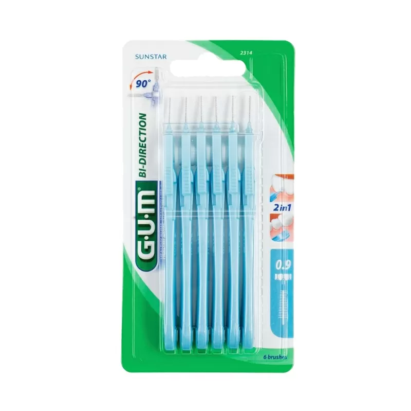 Gum Интердентални четки за зъби Bi-Direction, сини 0.9 mm, 6 бр. блистер