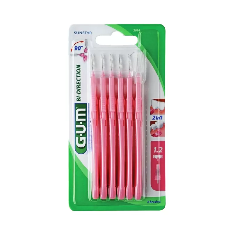Gum Интердентални четки за зъби Bi-Direction, розови 1.2 mm, 6 бр. блистер