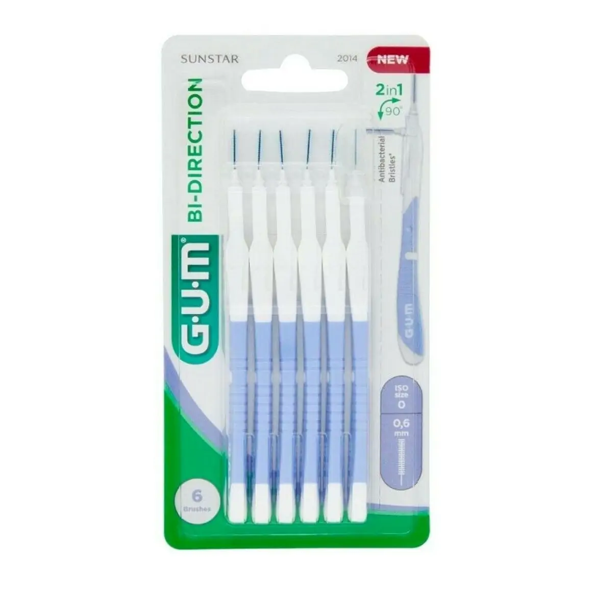 Gum Интердентални четки за зъби Bi-Direction, лилави 0.6 mm, 6 бр. блистер