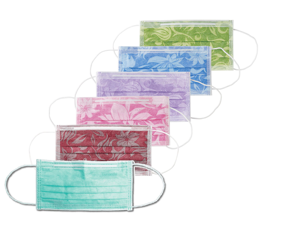 Euronda маска 3-слойна предпазна бордо с цветни мотиви  50 бр.