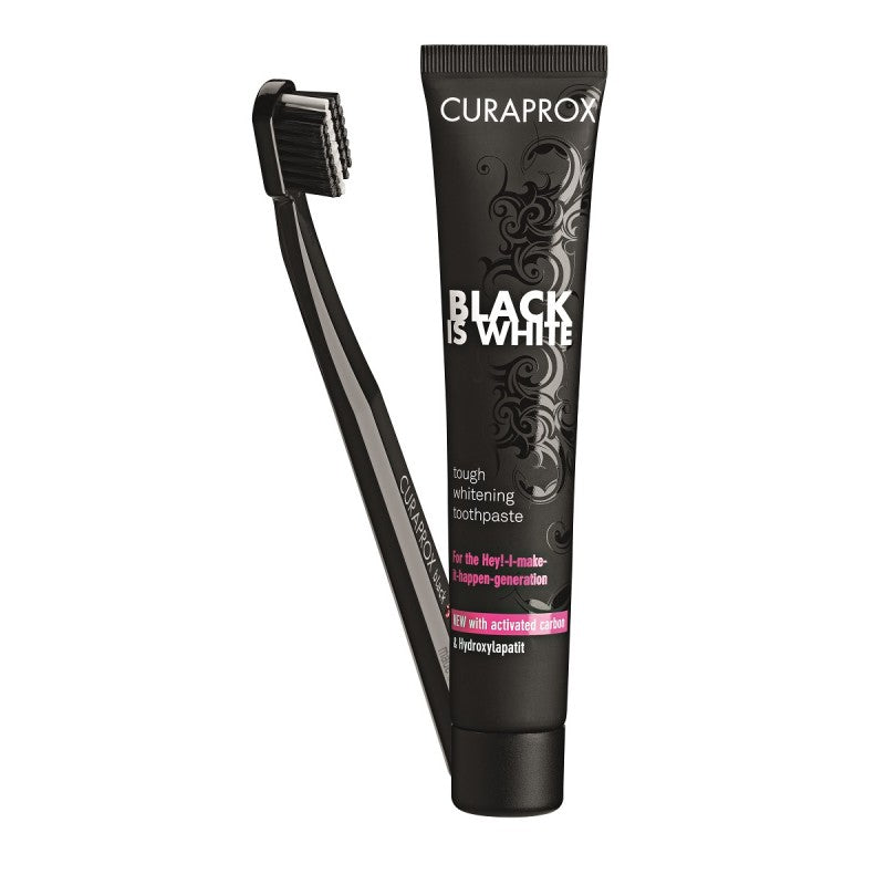 Curaprox Комплект Black is White (черна четка за зъби CS 5460 + черна паста за зъби с активен въглен)